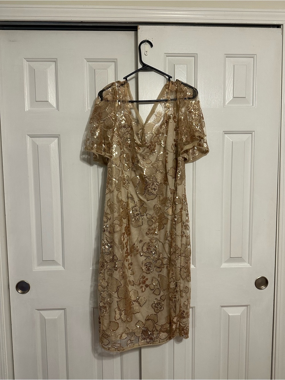 Adrianna Papell Gold Sequin Midi Dress